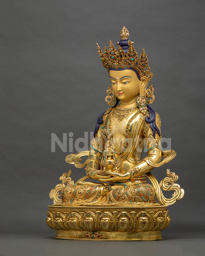 Amitayus Meditation Statue left side view, 64cm copper Buddha of Longevity