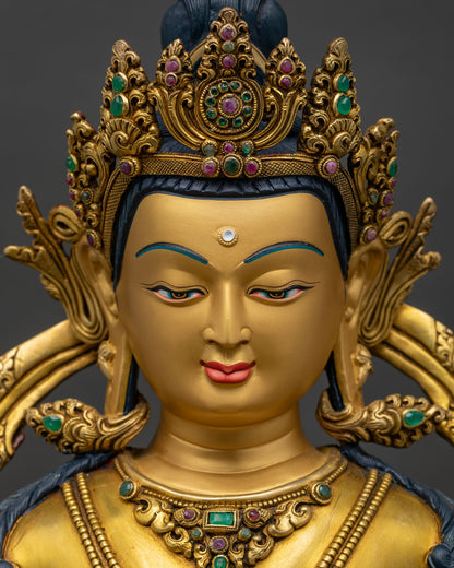 Amitayus Statue detailed side close up showing lotus throne and ornate craftsmanship