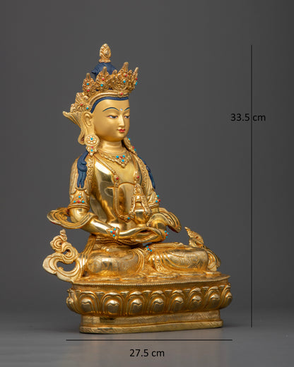 Amitayus Statue in Dhyana Mudra holding the longevity vase crafted by Newari artisans in Patan