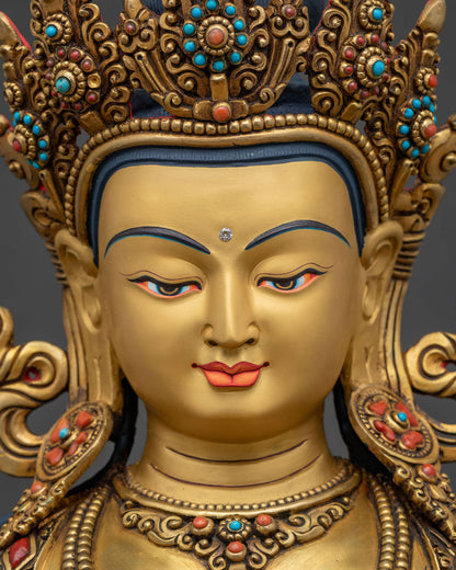 amitayus statue face close up gold gilded long life buddha nepal made
