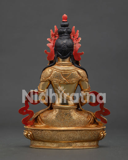Amitayus Statue, featuring flowing robes and traditional Himalayan Buddhist artistry