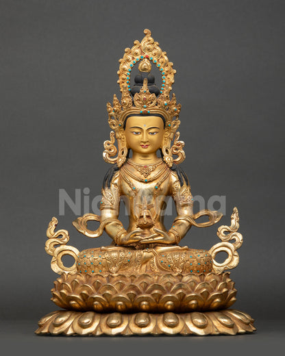 Amitayus Statue Front View Lotus Seated Buddhist Art From Nepal