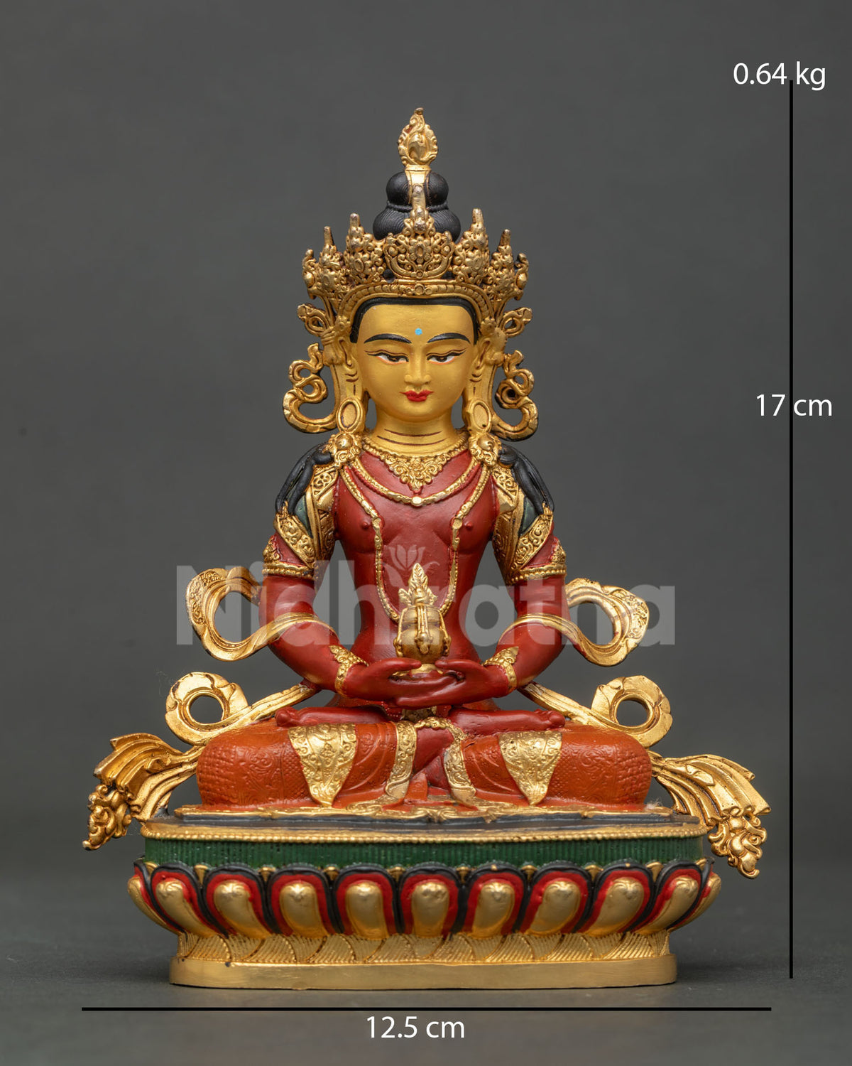 Amitayus statue holding Kalasha handcrafted Newari Patan Nepal.