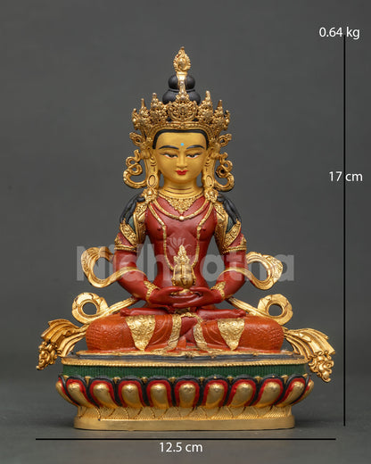Amitayus statue holding Kalasha handcrafted Newari Patan Nepal.
