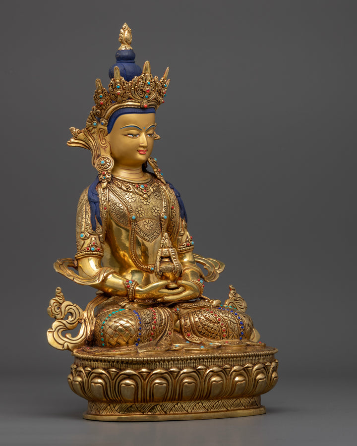 amitayus buddha statue with pure gold face side profile