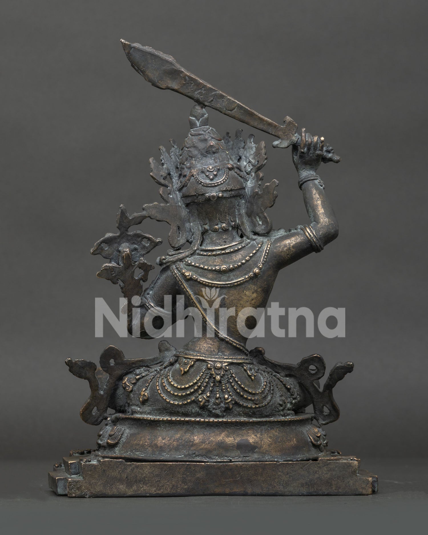 antique finish Simhanada Manjushri bronze statue Nepal back view