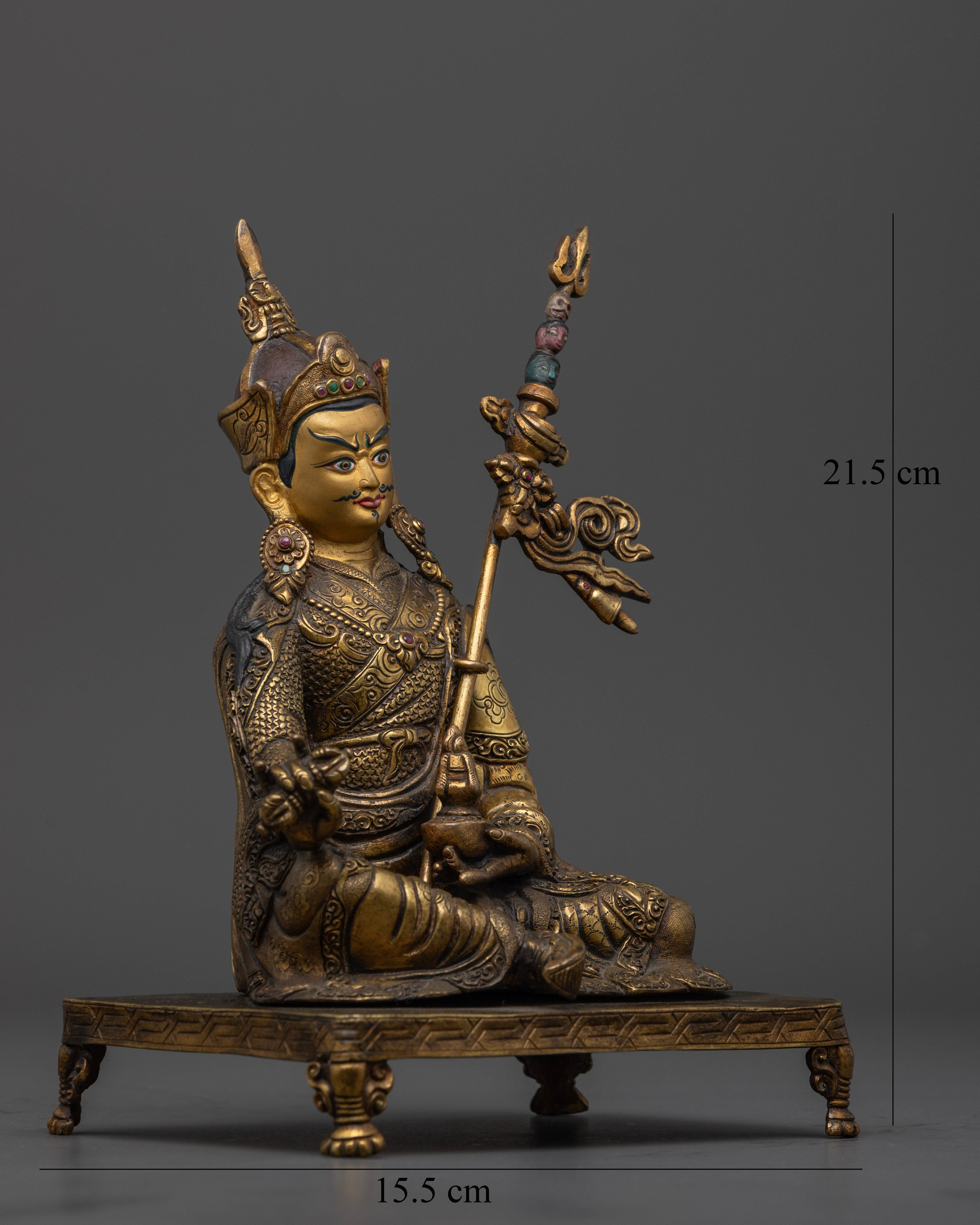 Antique Padmasambhava copper statue handcrafted by Newari artisans from Nepal