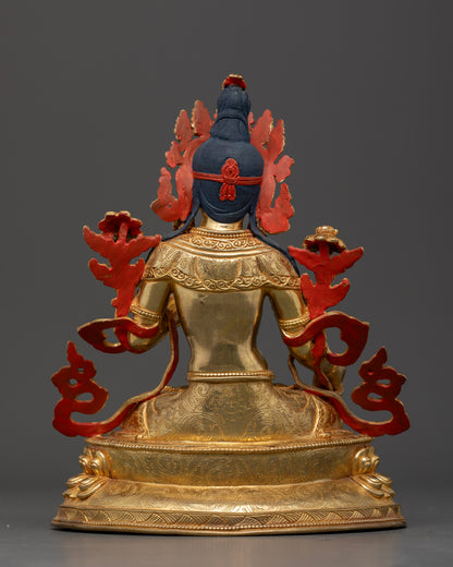 Artisan crafted White Tara Statue with traditional lost wax casting and gold gilding