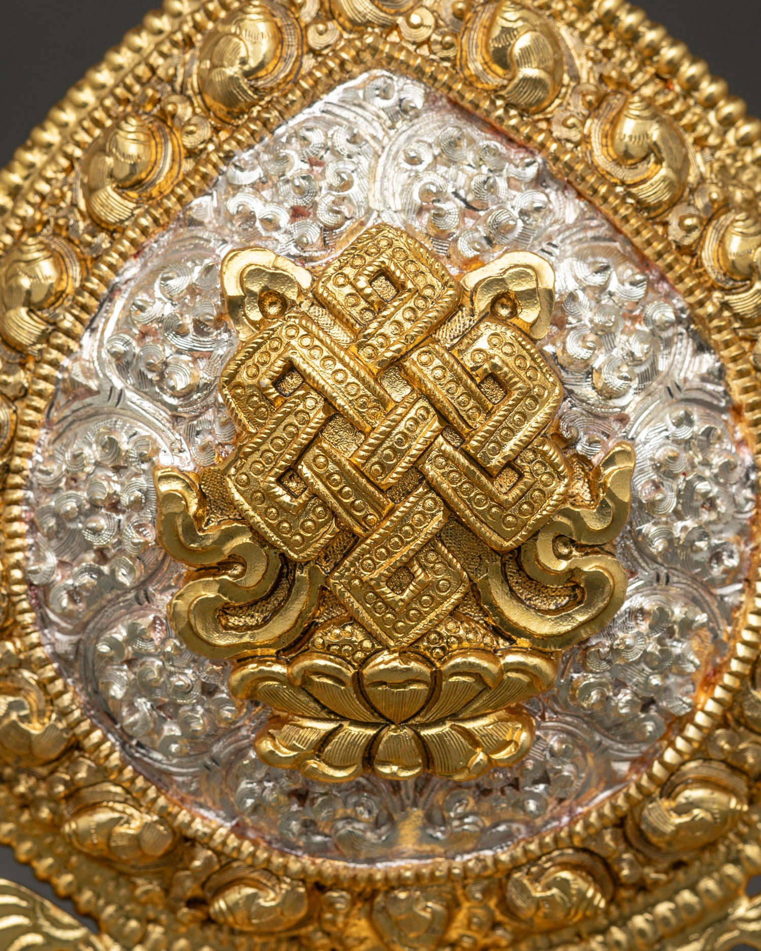 Astamangala Set showing detailed Auspicious Symbols with copper and gold silver plated sacred finish