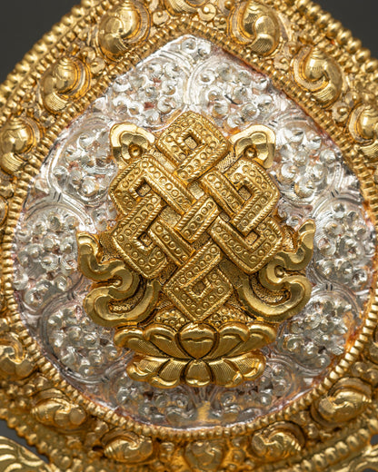 Astamangala Set showing detailed Auspicious Symbols with copper and gold silver plated sacred finish