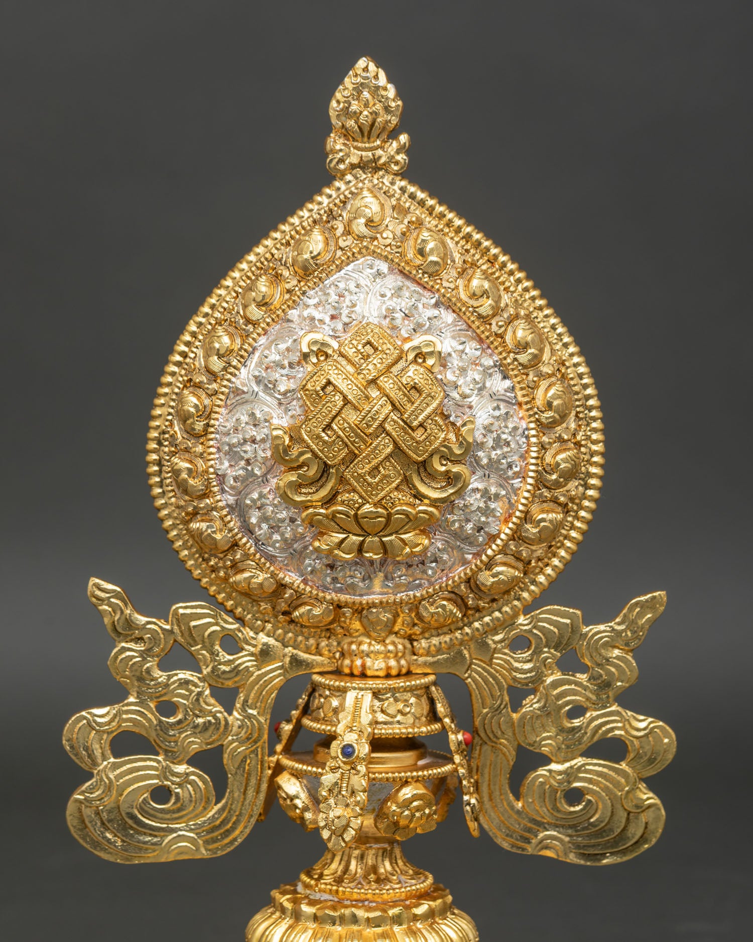 Astamangala Set highlighting copper craftsmanship with gold silver plating and hand set semi precious stones