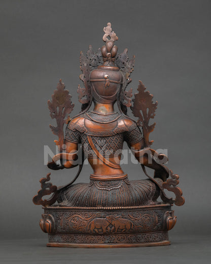 Authentic Green Tara statue from nepal for meditation shrine protection and spiritual practice.