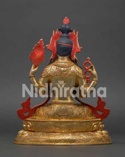 Authentic Himalayan Chenrezig Copper Statue for Buddhist Altar and Meditation Space