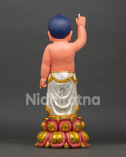 Authentic Little Buddha sculpture, silver plated and gold gilded details, Buddhist home altar