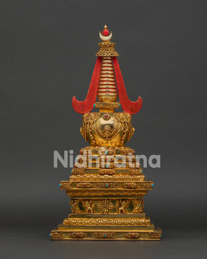 Authentic Nepalese Buddhist Stupa with Intricate Traditional Engravings