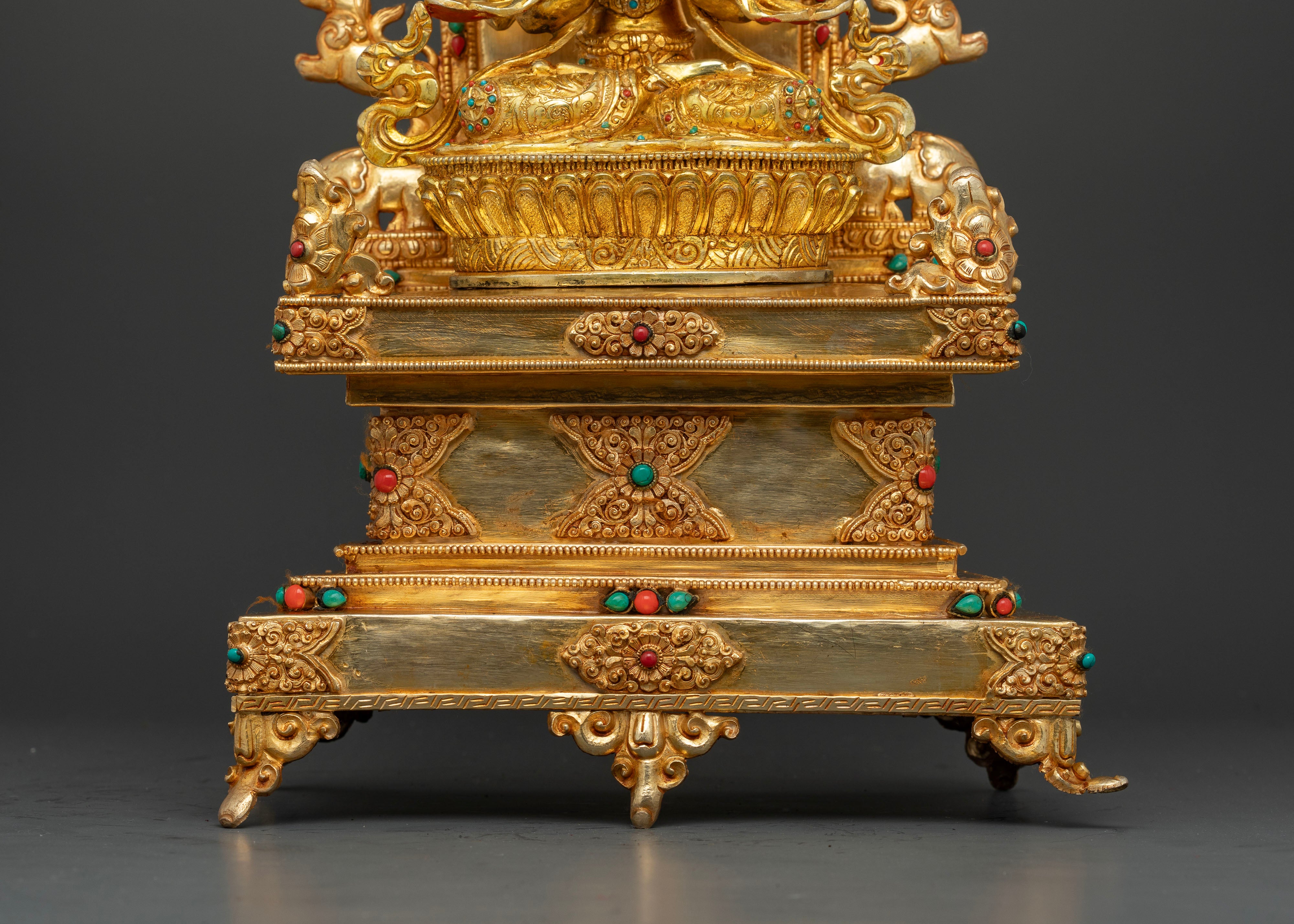 Authentic Nepalese Chenrezig Bodhisattva Statue with intricate 3D carvings and throne