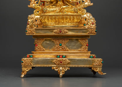 Authentic Nepalese Chenrezig Bodhisattva Statue with intricate 3D carvings and throne