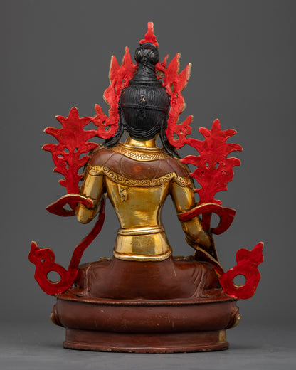 Authentic Nepalese White Tara Statue crafted from copper with gold gilded finish