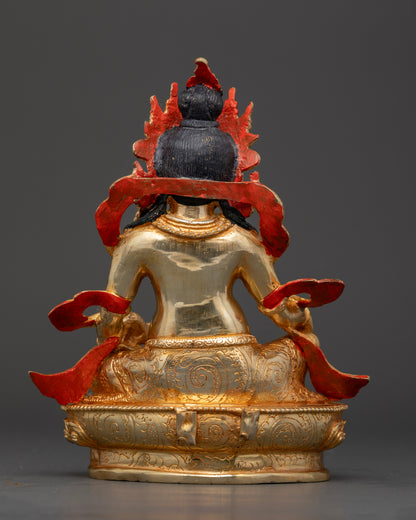 Authentic Newari-crafted Dzambhala Statue with radiant fire-gilded finish and lotus throne