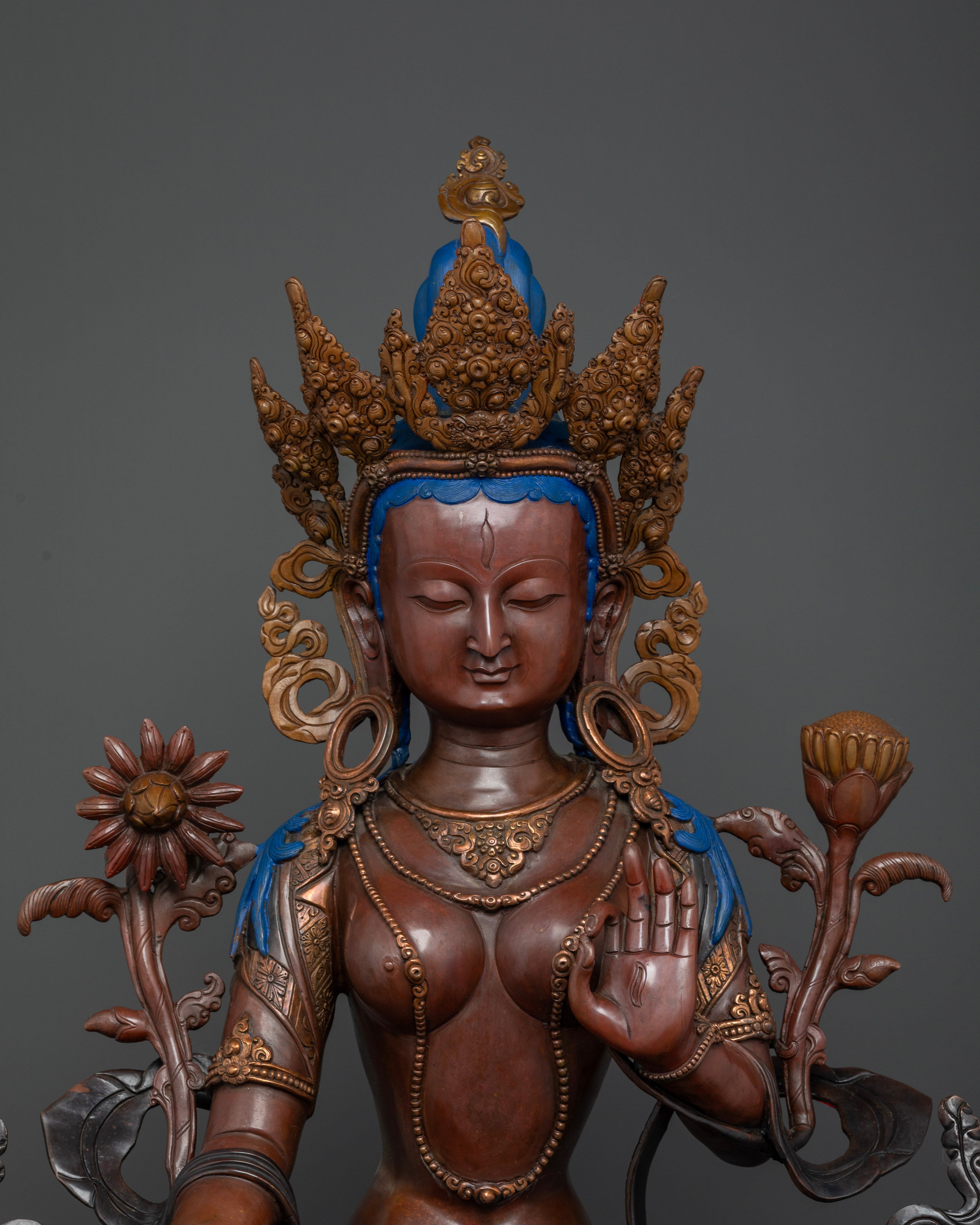Authentic White Tara Copper Statue Representing Compassion Longevity and Healing