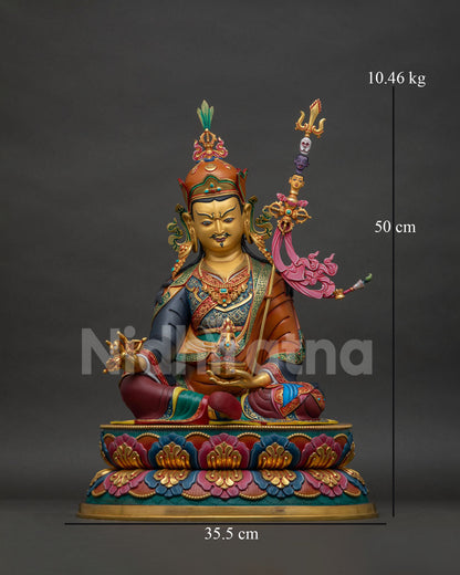 Guru Rinpoche Statue (50cm) | Hand-Painted Buddhist Copper Sculpture