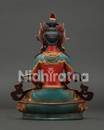 Back Detail of Himalayan Amitayus Buddhist Sculpture Showcasing Ornate Robes and Newari Craftsmanship