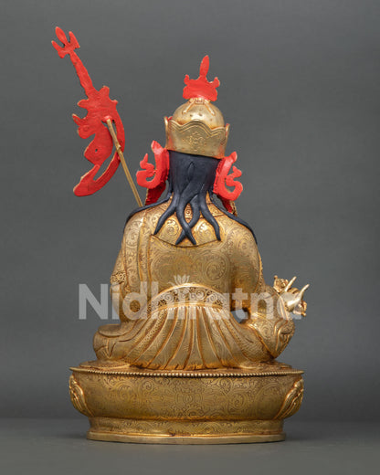 Back of Guru Rinpoche Statue showcasing hand-carved robes and traditional Nepalese artistry