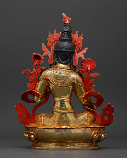 back view Green Tara statue handmade Nepal intricate carvings Buddhist Tara sculpture meditation decor