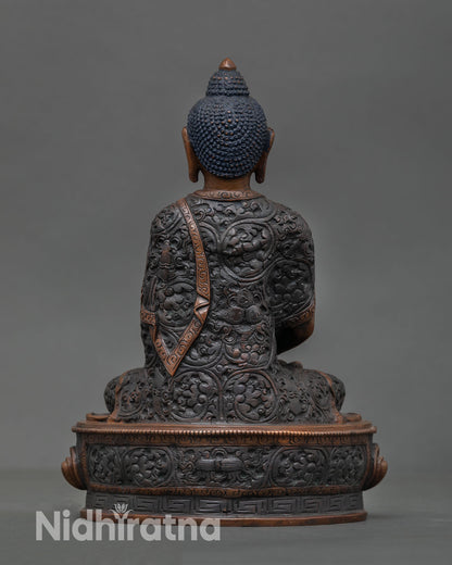 Back view of Amitabha Buddha sculpture Himalayan handmade statue copper artwork spiritual decor meditation Buddha finish