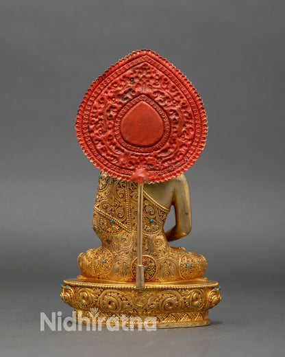 Back view of Amitabha Buddha statue, engraved lotus seat and detailed halo design