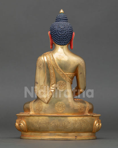 Back view of Amitabha Buddha statue handcrafted Nepal oxidized copper finish Himalayan Buddhist meditation deity lotus pedestal sacred altar decor