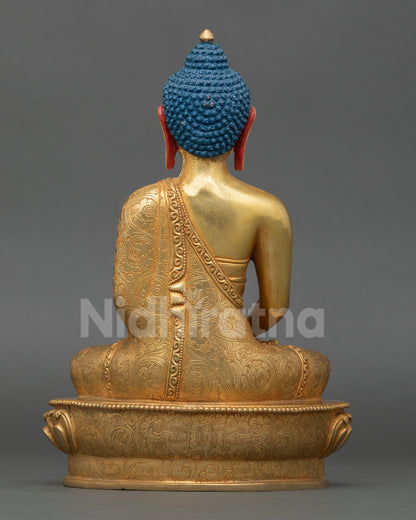 Back view of Amitabha Buddha statue handcrafted Nepal oxidized copper finish sacred Buddhist meditation deity spiritual decor