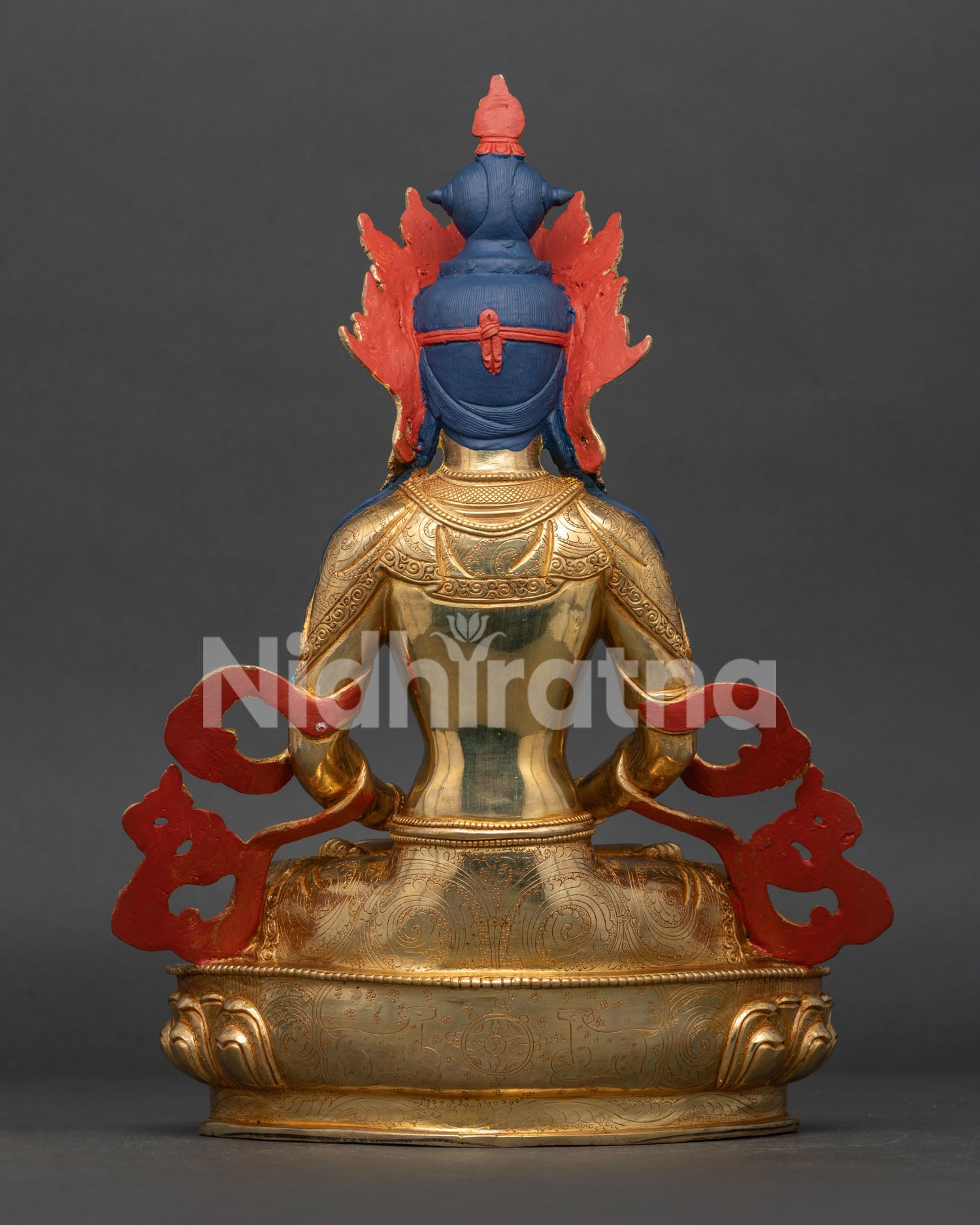 Back View Amitayus Buddha Statue Handcrafted Nepalese Gold Gilded Copper