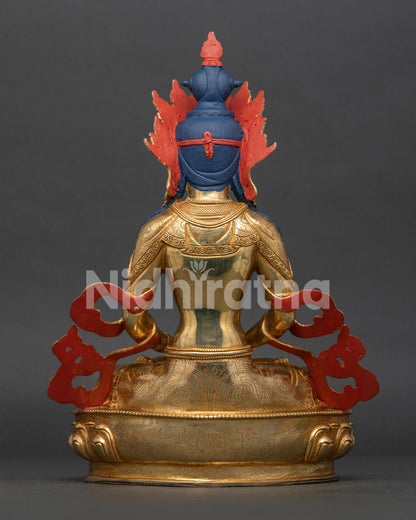 Back View Amitayus Buddha Statue Handcrafted Nepalese Gold Gilded Copper