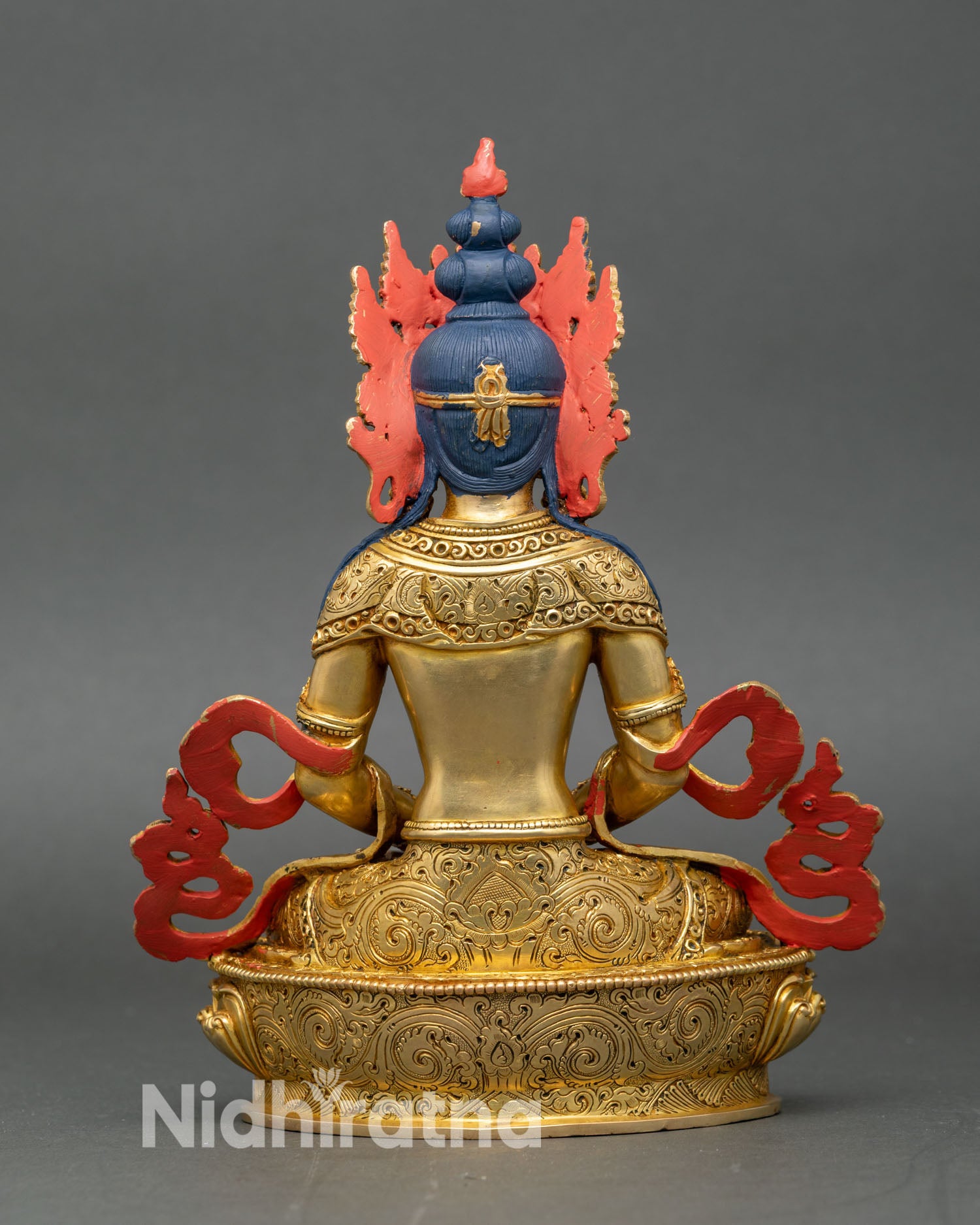 Back view of Amitayus statue lotus throne spiritual art