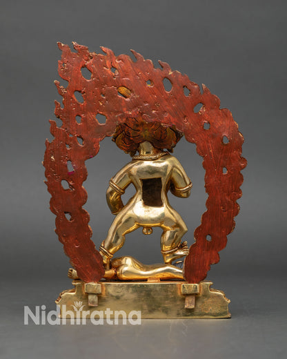 Back view of Black Dzambhala statue oxidized copper finish Himalayan protection deity handcrafted Buddhist sculpture