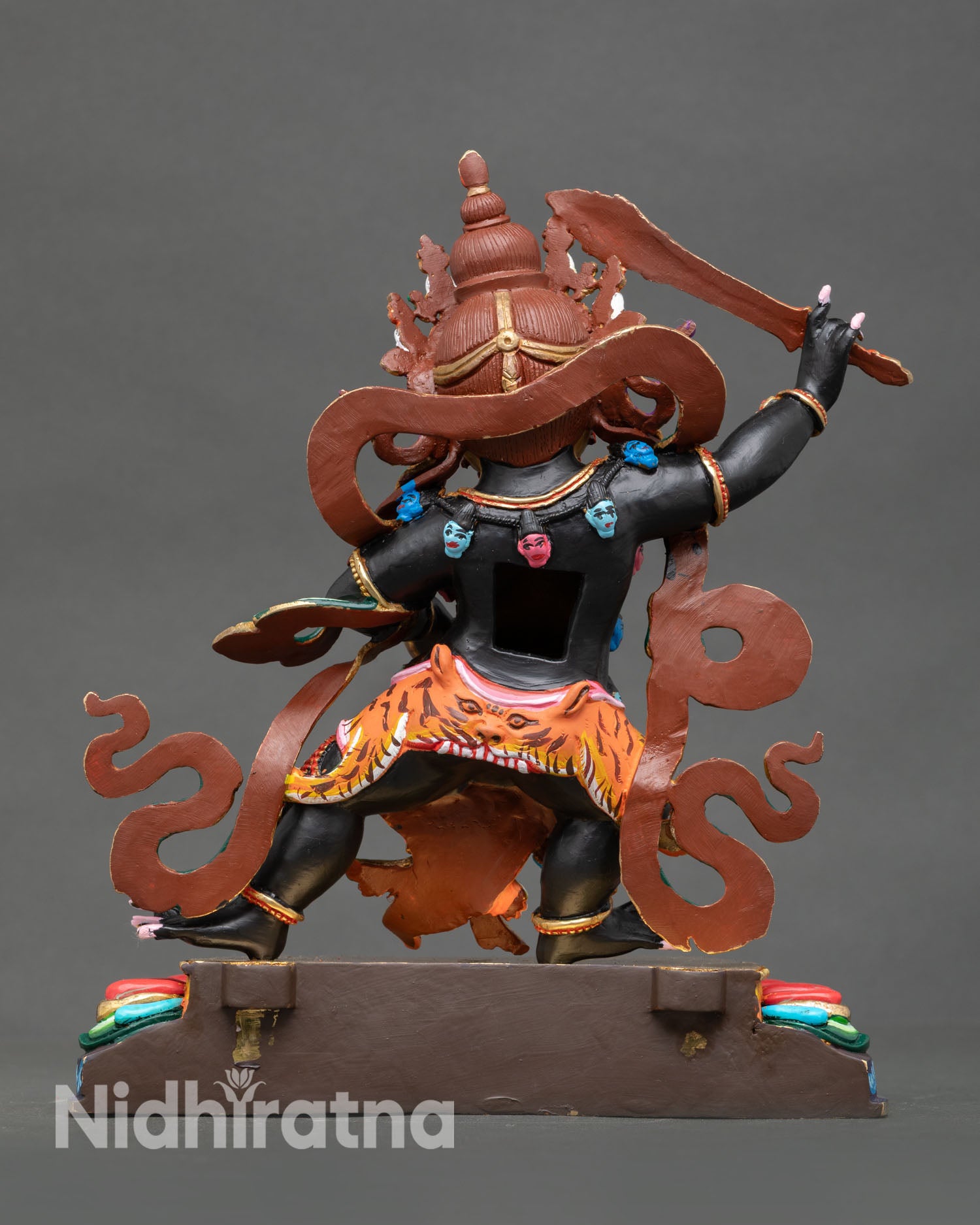 Back view of Black Manjushri statue, traditional Nepal craftsmanship