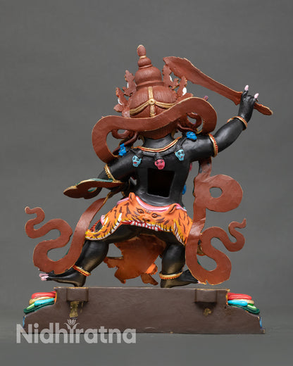 Back view of Black Manjushri statue, traditional Nepal craftsmanship