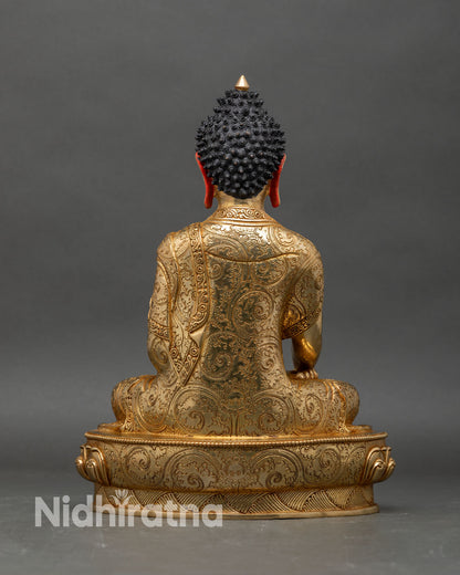 Back view of Buddha statue seated on lotus pedestal for home altar and spiritual decor