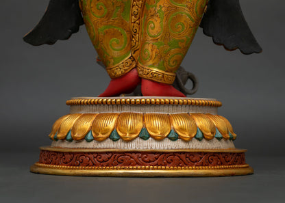 Back view close-up of Ganesha statue lotus pedestal base, gold detailing