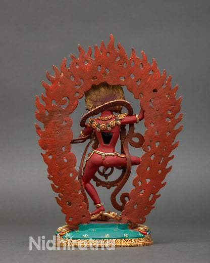 Back view dorje phagmo vajravarahi buddhist dakini intricate halo copper decor