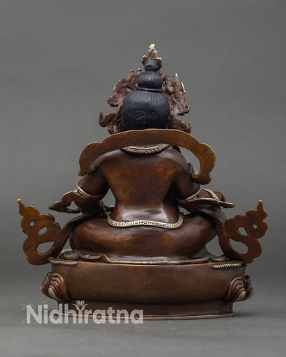 Back view Dzambhala statue handcrafted Nepalese Tibetan Buddhist deity sacred art