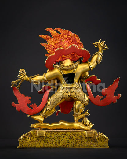 Back view Four Armed Vajrapani sculpture, meditation altar decor Vajrayana protector spiritual artwork