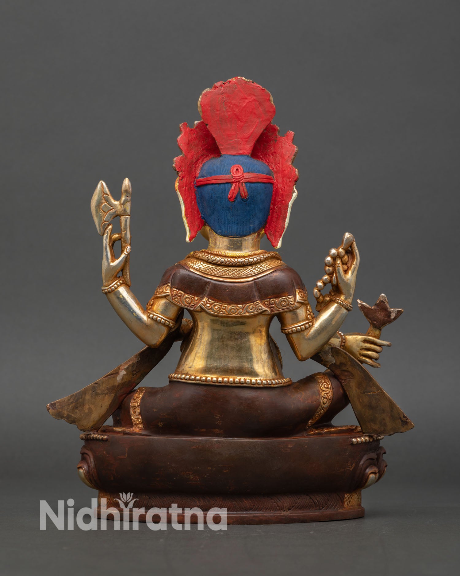 back view ganesh statue oxidized finish gold gilded copper hindu elephant god meditation altar spiritual decor sacred art
