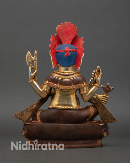 back view ganesh statue oxidized finish gold gilded copper hindu elephant god meditation altar spiritual decor sacred art