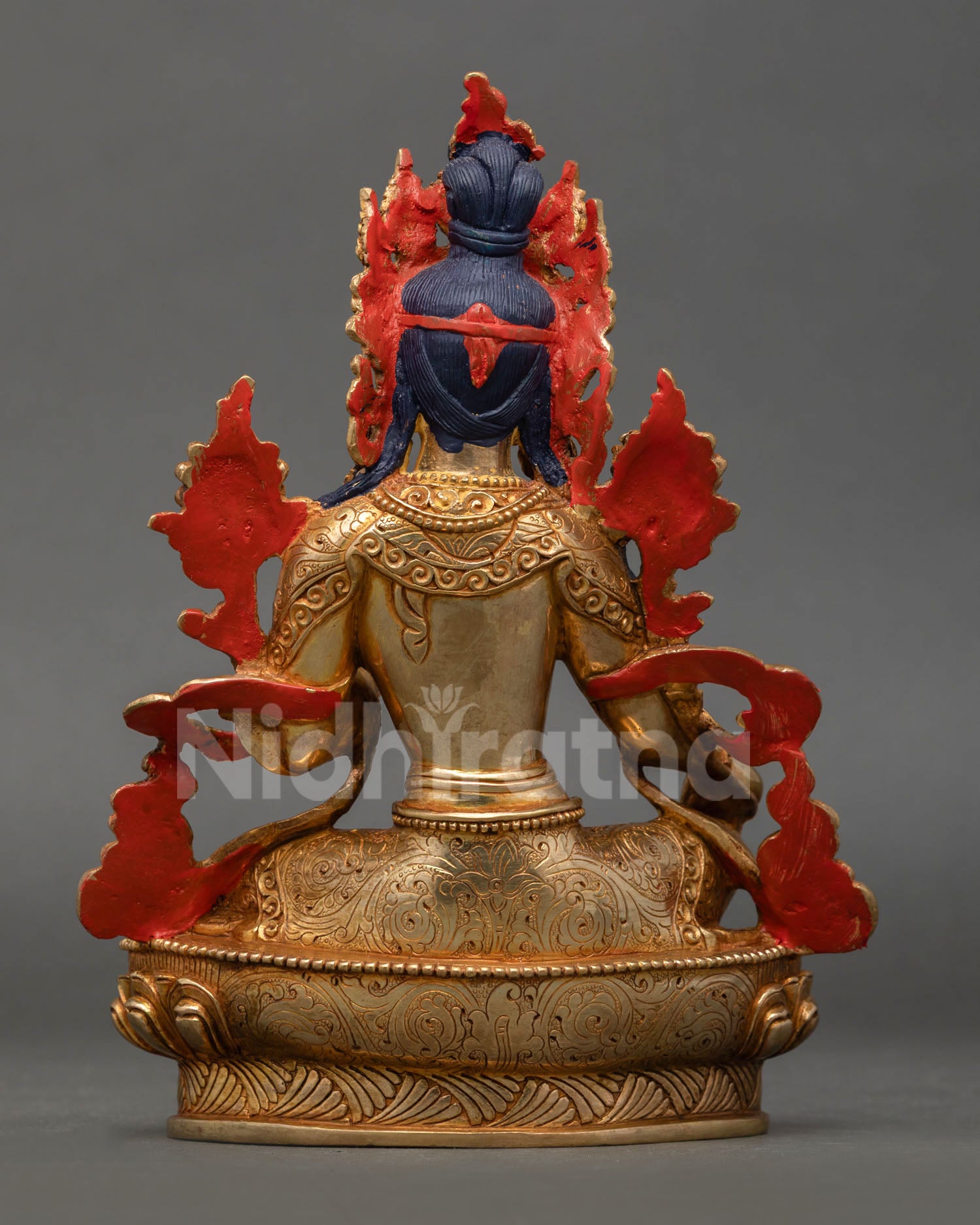 Back View of Green Tara Buddhist Statue, Handcrafted by Newari Artist from Patan, Nepal