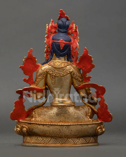 Back View of Green Tara Buddhist Statue, Handcrafted by Newari Artist from Patan, Nepal