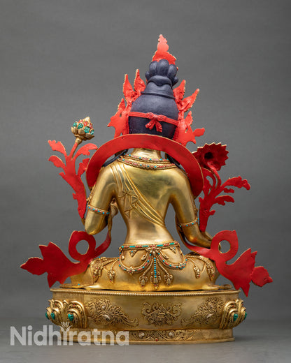 Back view of Green Tara statue, Nepal, handmade meditation altar, healing protection Buddhist deity sculpture