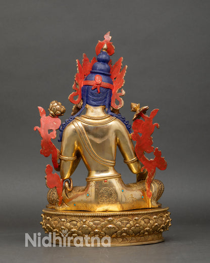 Back view Green Tara statue intricate lotus throne turquoise coral stones