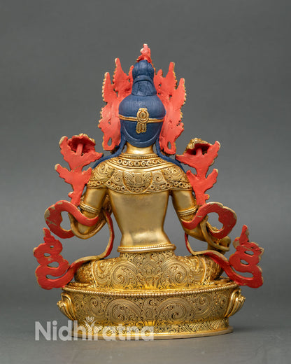Back view Green Tara statue lotus throne handcrafted Nepalese art